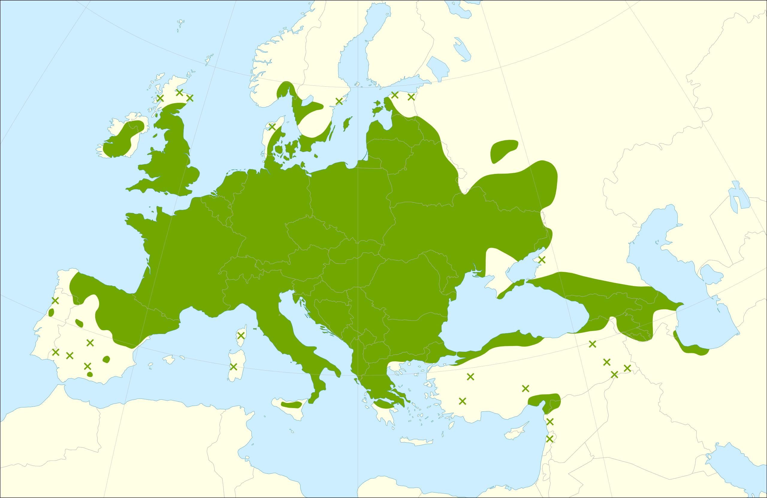 Verspreidingsgebied Cornus sanguinea