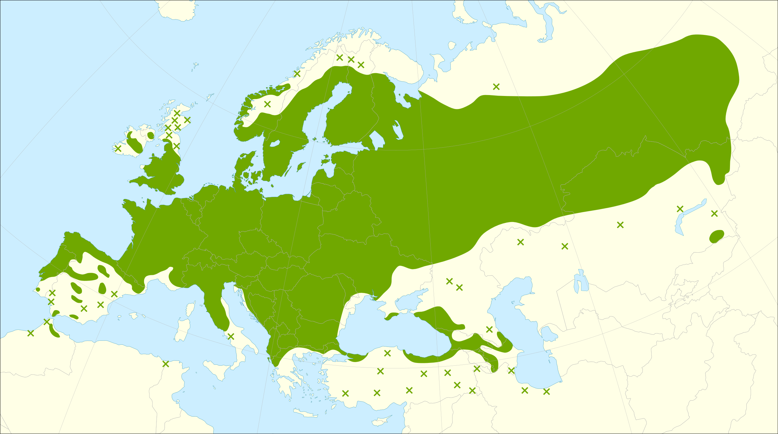 Verspreidingsgebied Frangula alnus