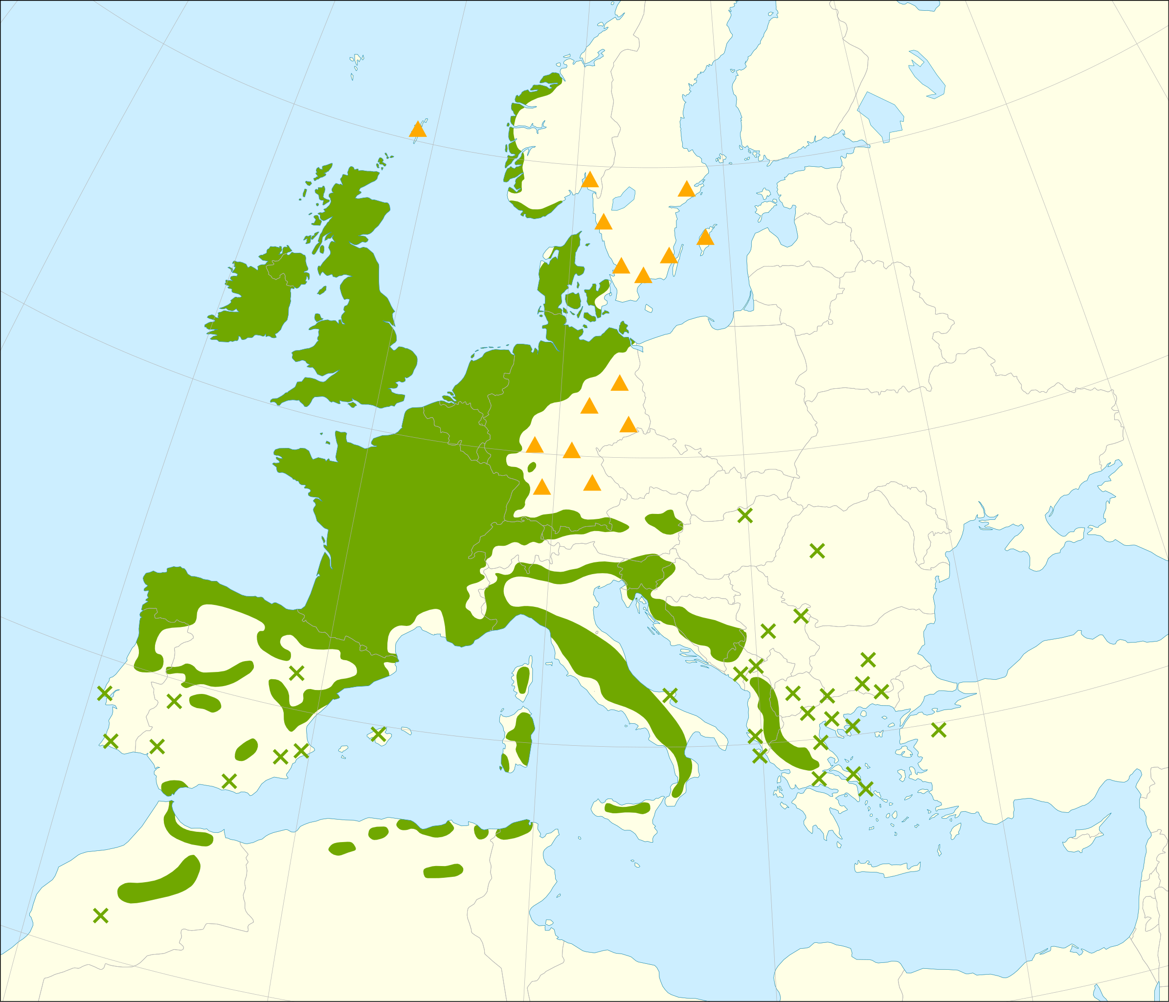 Verspreidingsgebied van Ilex aquifolium